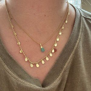 Kendra Scott gold-toned 2-layer necklace with light green/teal gem